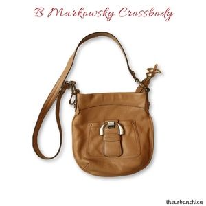 B. Makowsky Tan Leather Crossbody Bag Purse